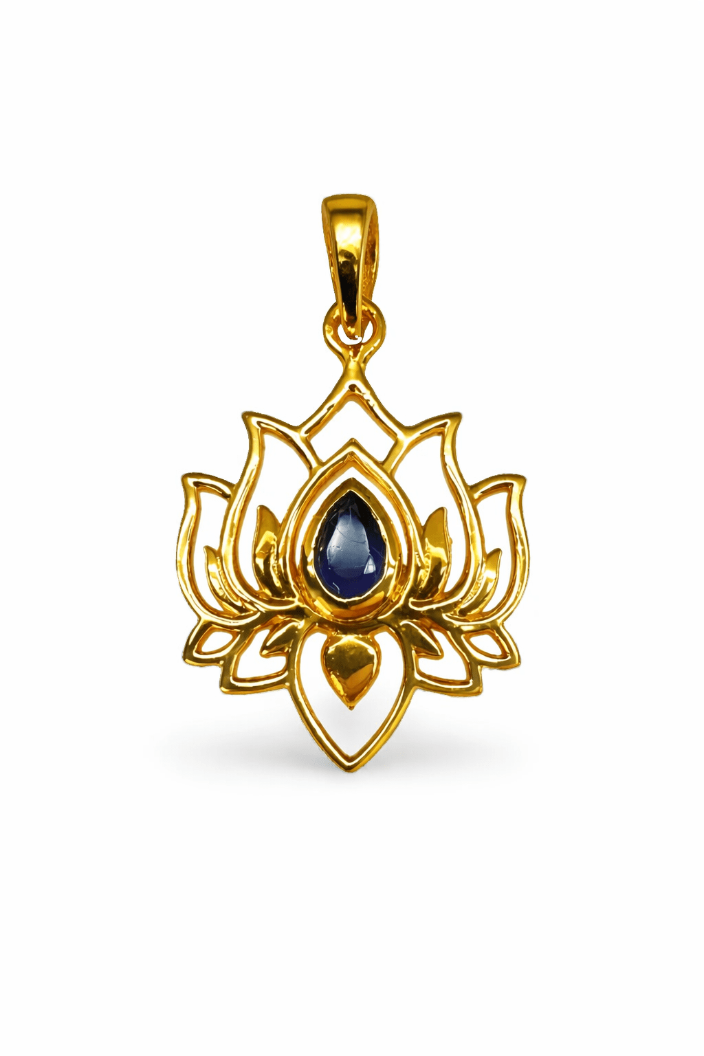 Anhänger in Lotus - Form aus vergoldetem Silber mit Iolith - Atelier Tibet