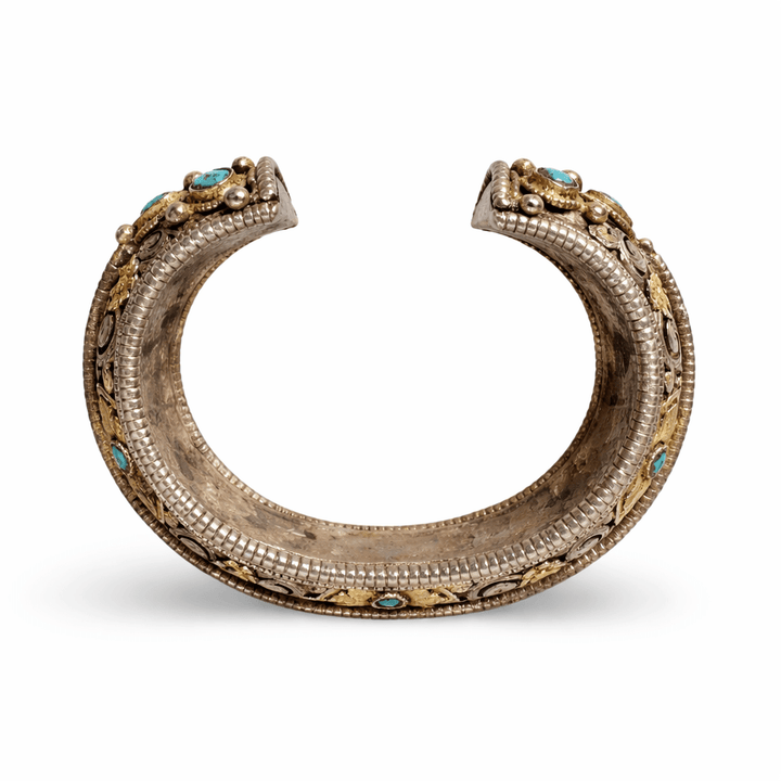 Antiker Armreif aus Bhutan – Silber, teilvergoldet mit Türkis - Atelier Tibet