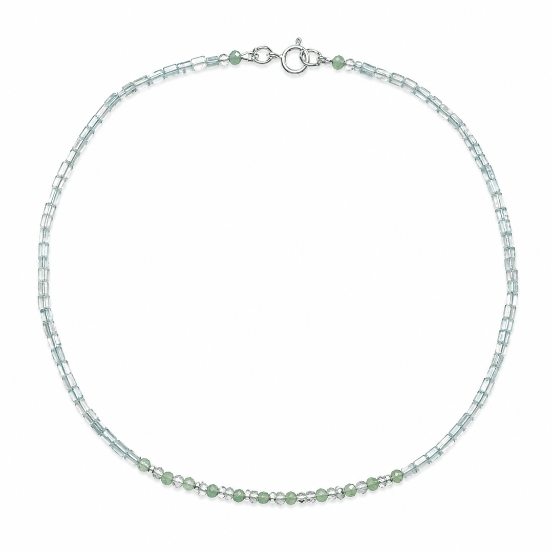 Aquamarin-Kette mit Peridot und Mondstein - Atelier Tibet
