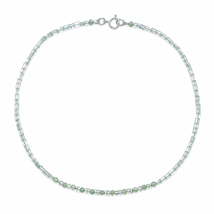 Aquamarin-Kette mit Peridot und Mondstein - Atelier Tibet