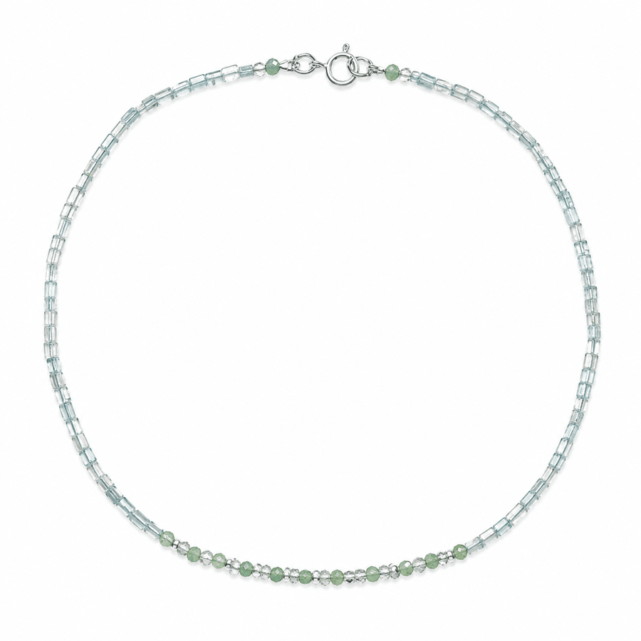 Aquamarin-Kette mit Peridot und Mondstein - Atelier Tibet