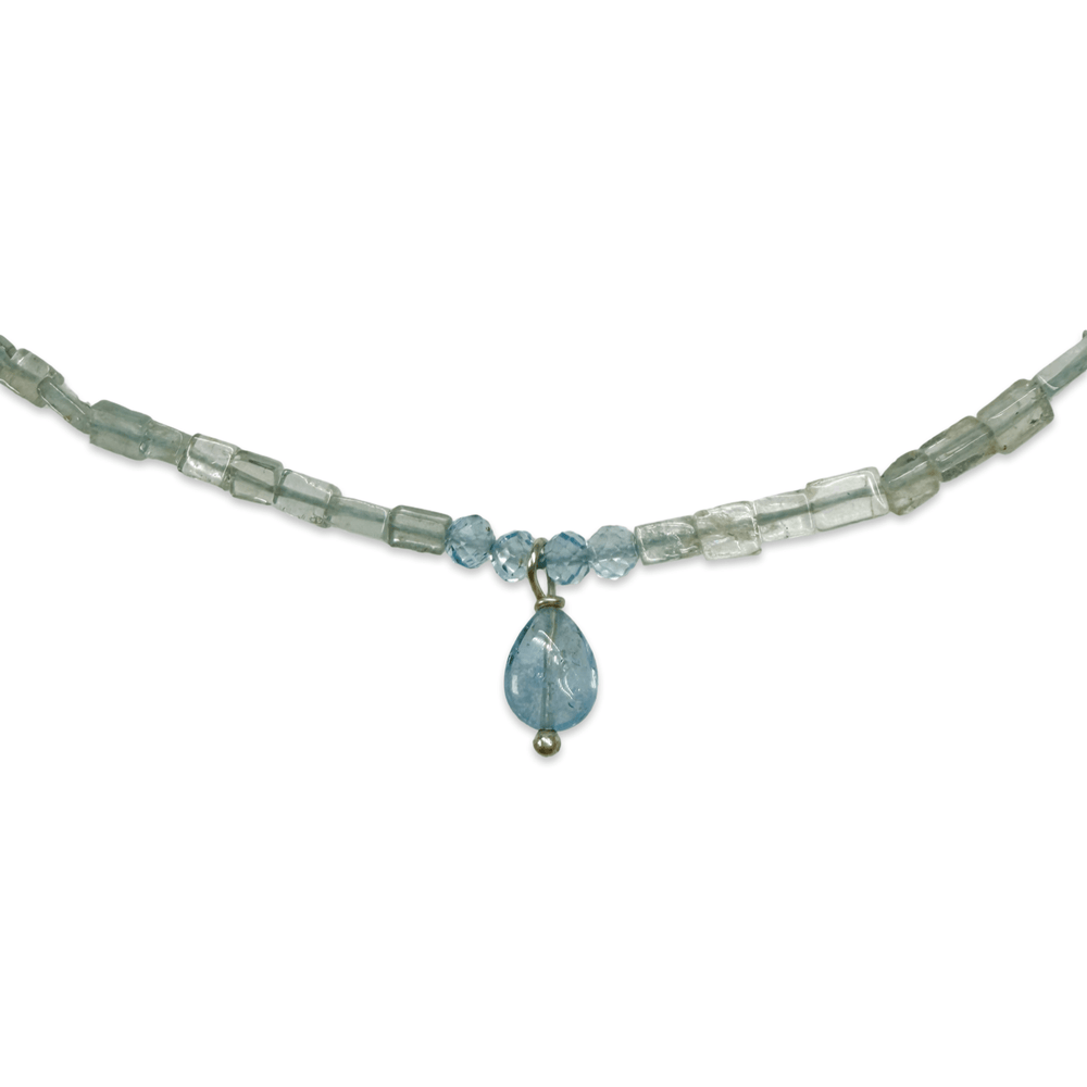 Aquamarin-Kette mit Tropfenanhänger - Atelier Tibet