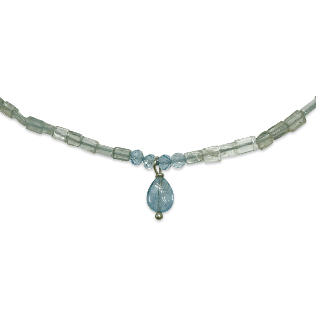 Aquamarin-Kette mit Tropfenanhänger - Atelier Tibet