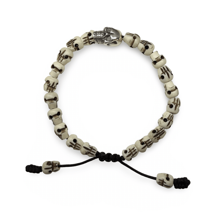 Armband mit Knochenschädeln und Silberschädel - Atelier Tibet
