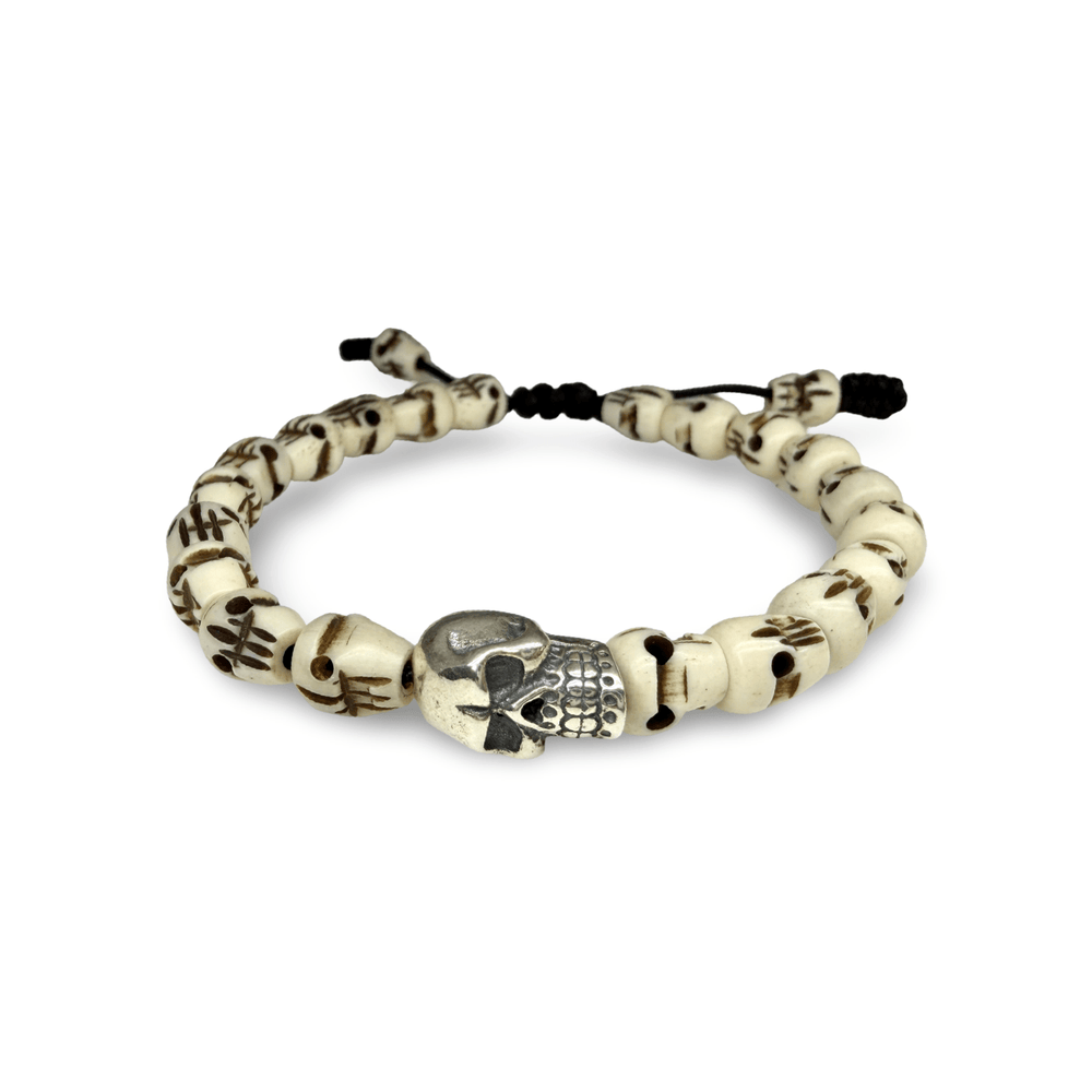 Armband mit Knochenschädeln und Silberschädel - Atelier Tibet