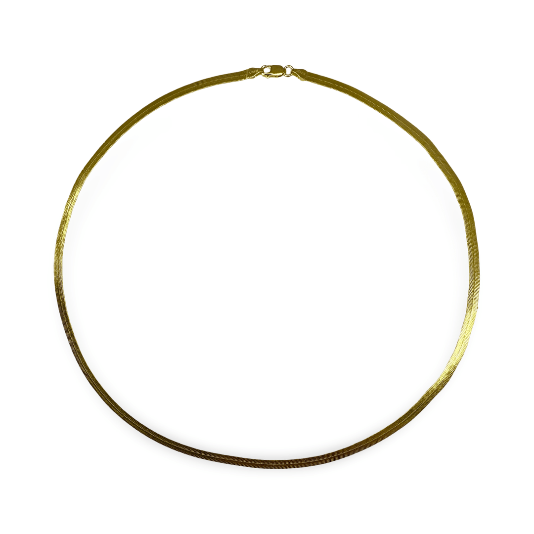 Aussergewöhnliche flache Schlangenkette aus vergoldetem Silber - Atelier Tibet