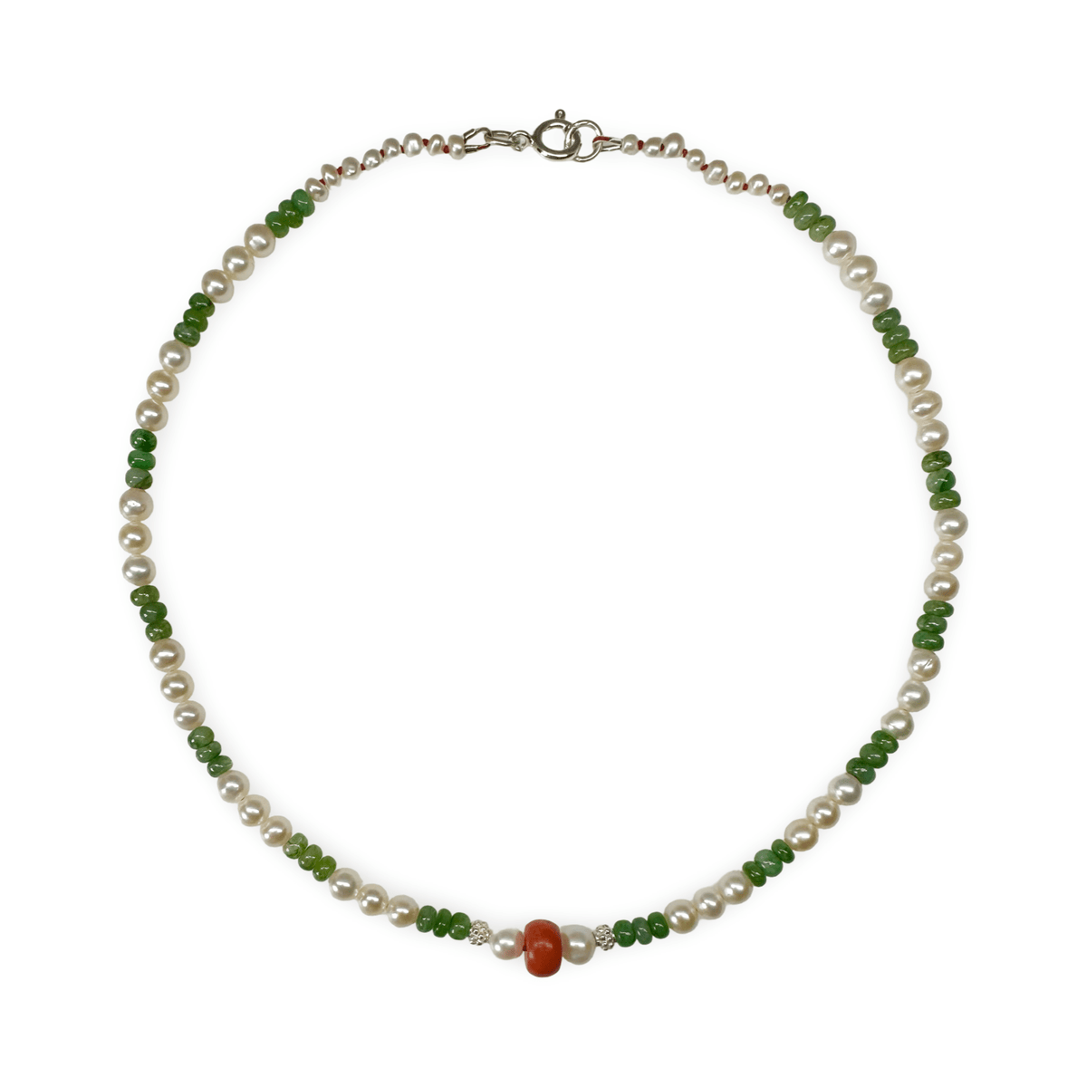 Aventurin - , Silber und Süsswasserperlen - Kette mit alter Koralle - Atelier Tibet