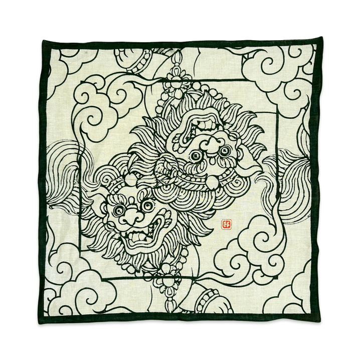 Bandana - grüner Schneelöwe · Studio Losel - Atelier Tibet