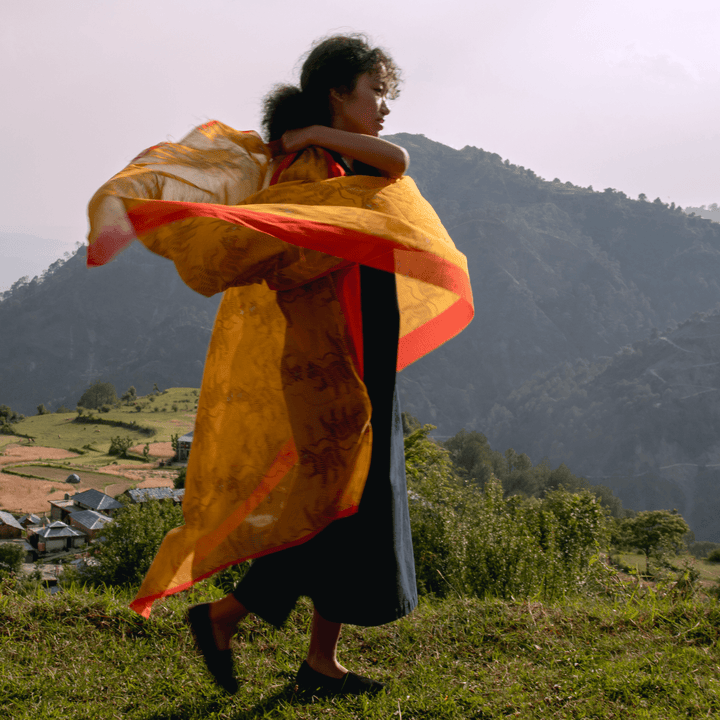 Baumwoll-Schal - Tibetischer Tiger, Gelb · Studio Losel - Atelier Tibet
