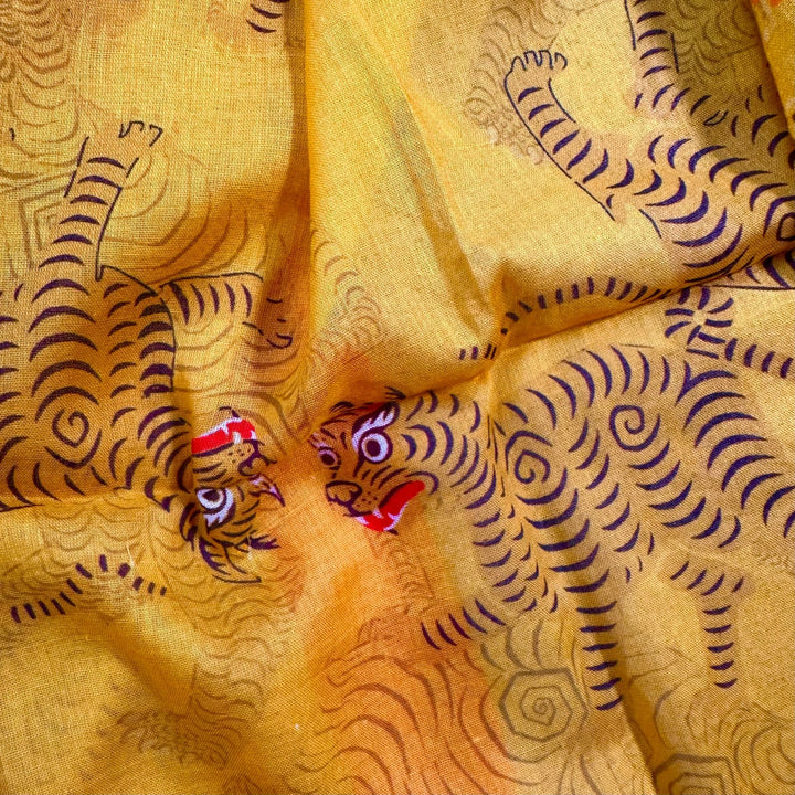Baumwoll-Schal - Tibetischer Tiger, Gelb · Studio Losel - Atelier Tibet