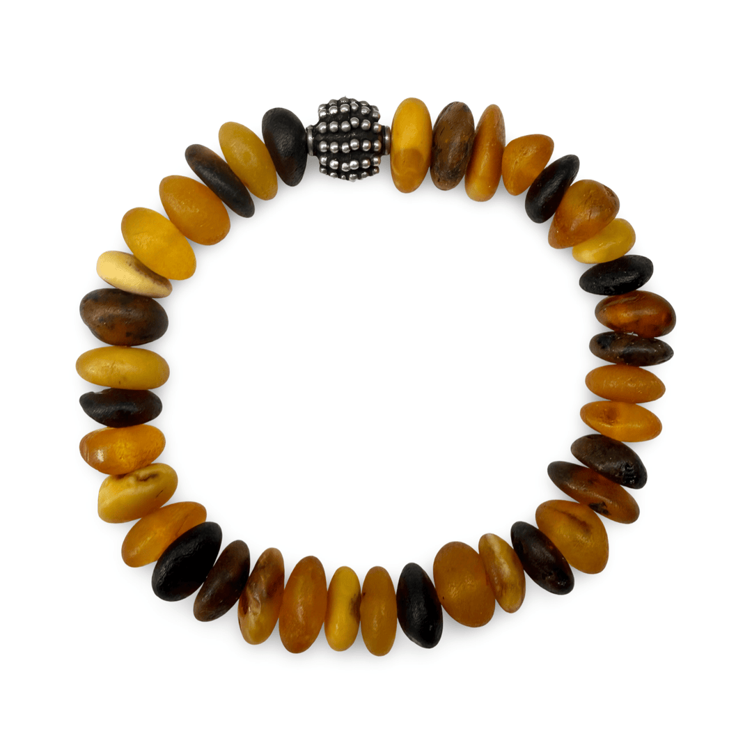 Bernstein-Armband, matt, mit Silberperle - Atelier Tibet