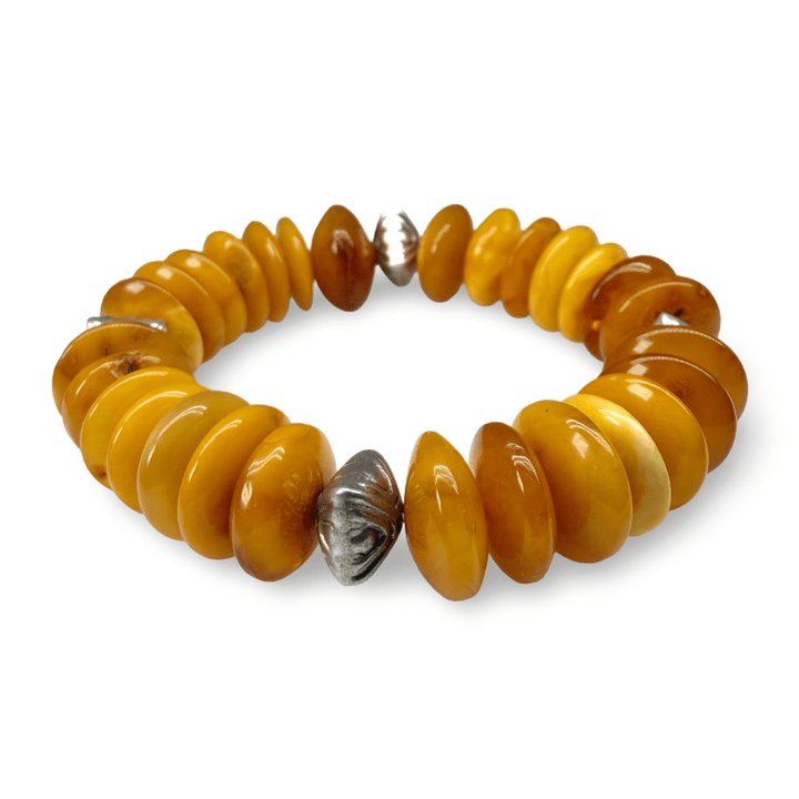 Bernstein-Armband mit handgeschmiedeten Silberperlen - Atelier Tibet