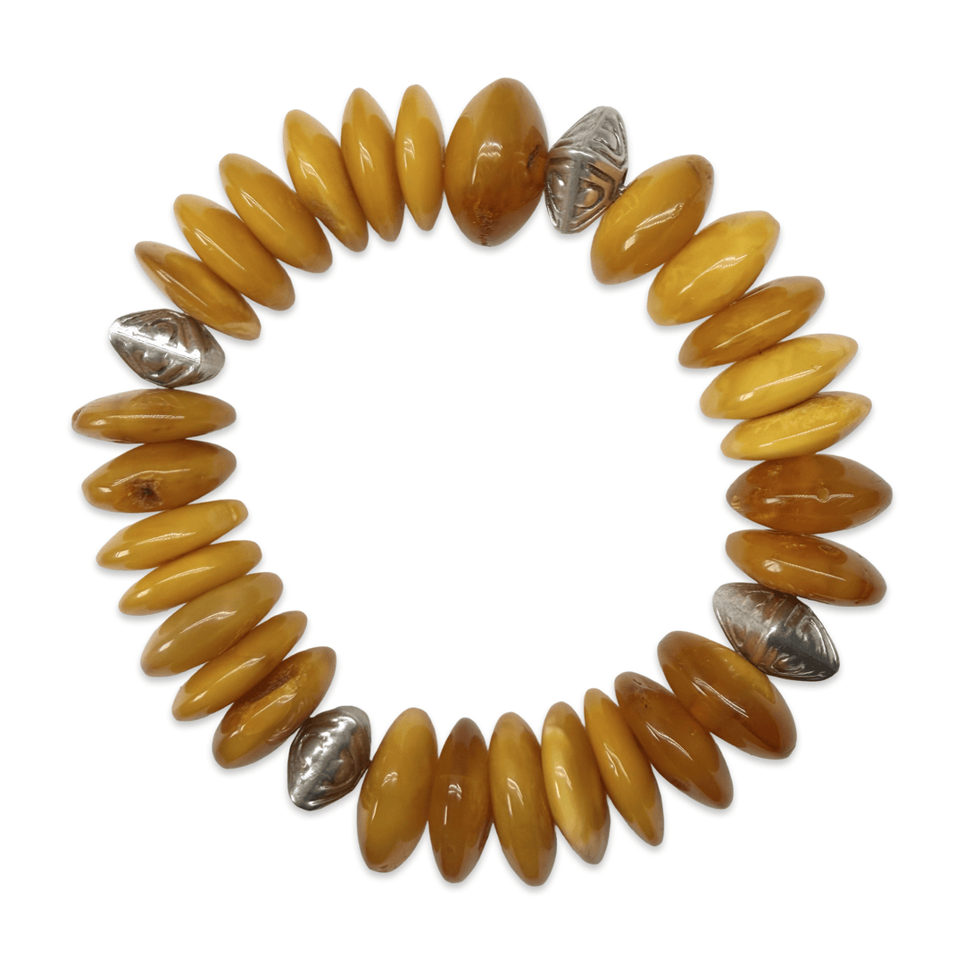 Bernstein-Armband mit handgeschmiedeten Silberperlen - Atelier Tibet