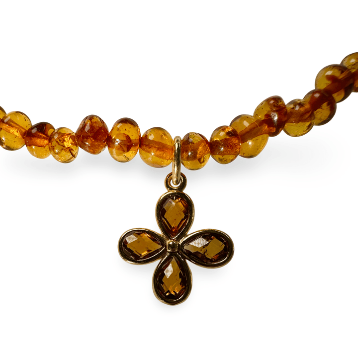 Bernstein - Kette mit Granat - Anhänger - Atelier Tibet