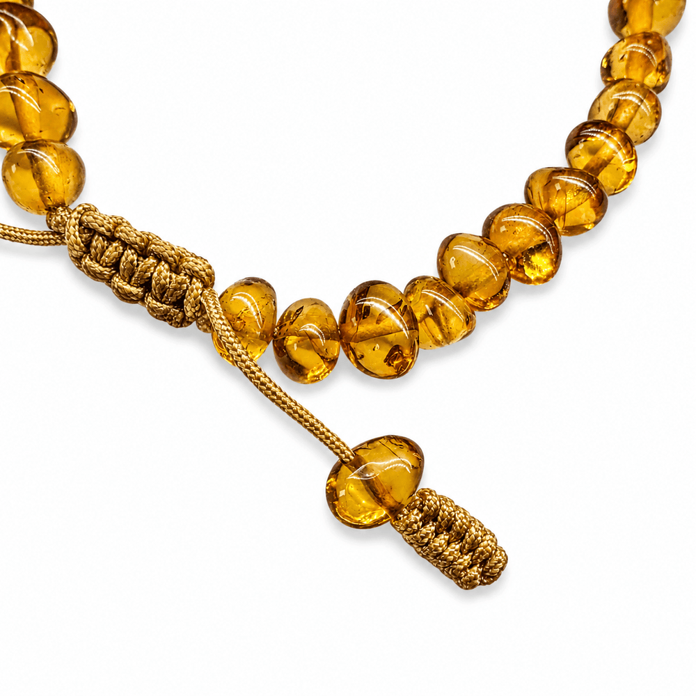 Bernstein Mala-Armband mit Makramee-Schiebeknoten - Atelier Tibet