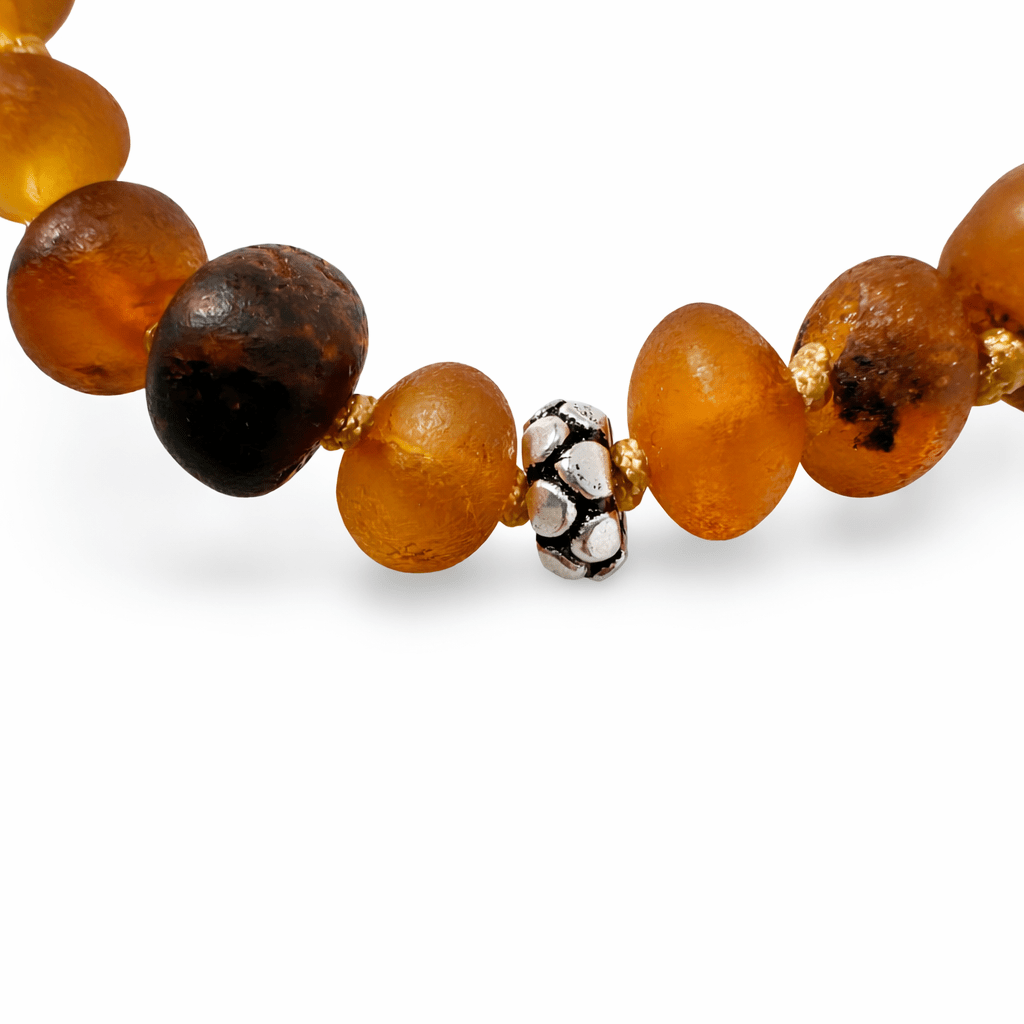 Bernstein Mala - Armband mit Silberperlen - Atelier Tibet