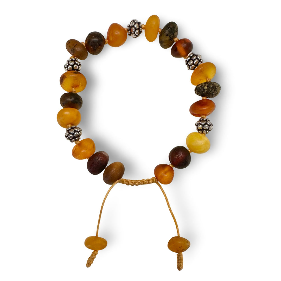 Bernstein Mala - Armband mit Silberperlen - Atelier Tibet