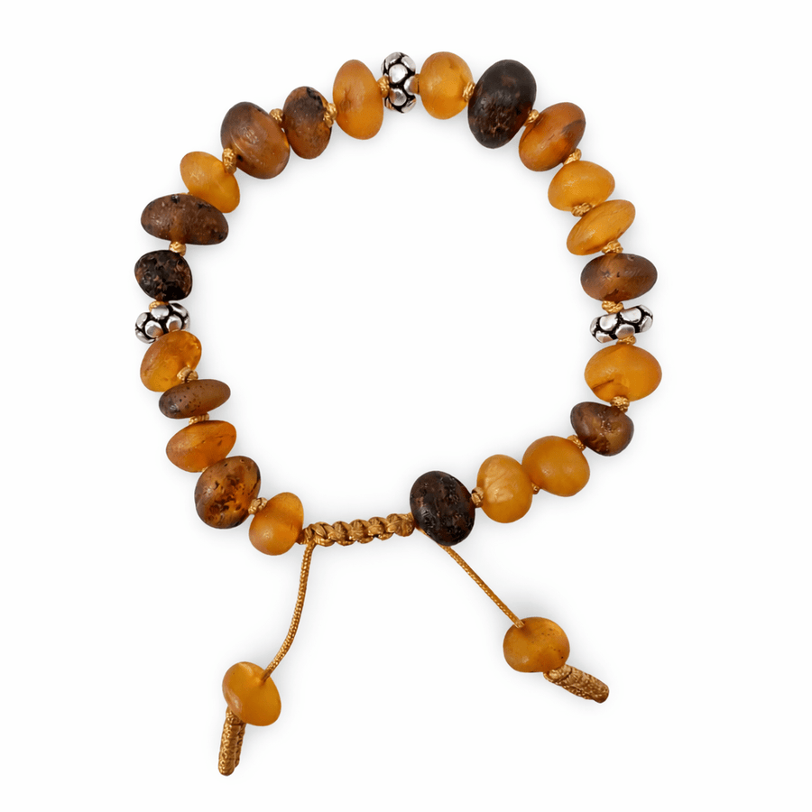 Bernstein Mala - Armband mit Silberperlen - Atelier Tibet