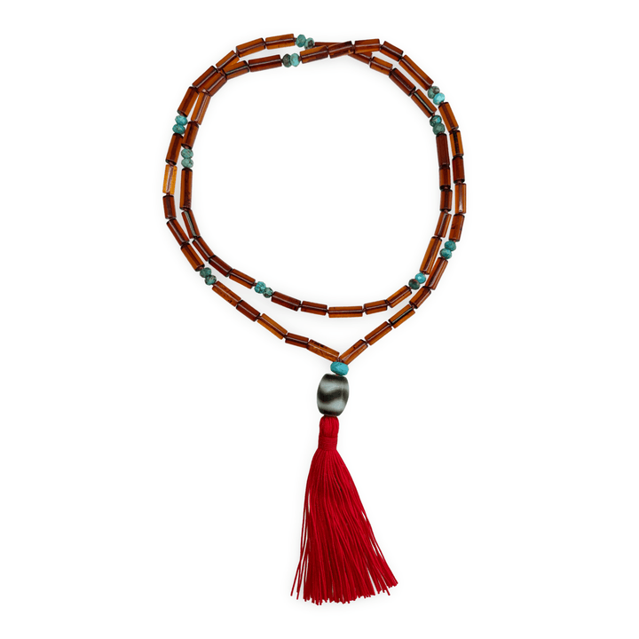 Bernsteinkette mit Türkis und Dzi-Perle - Atelier Tibet