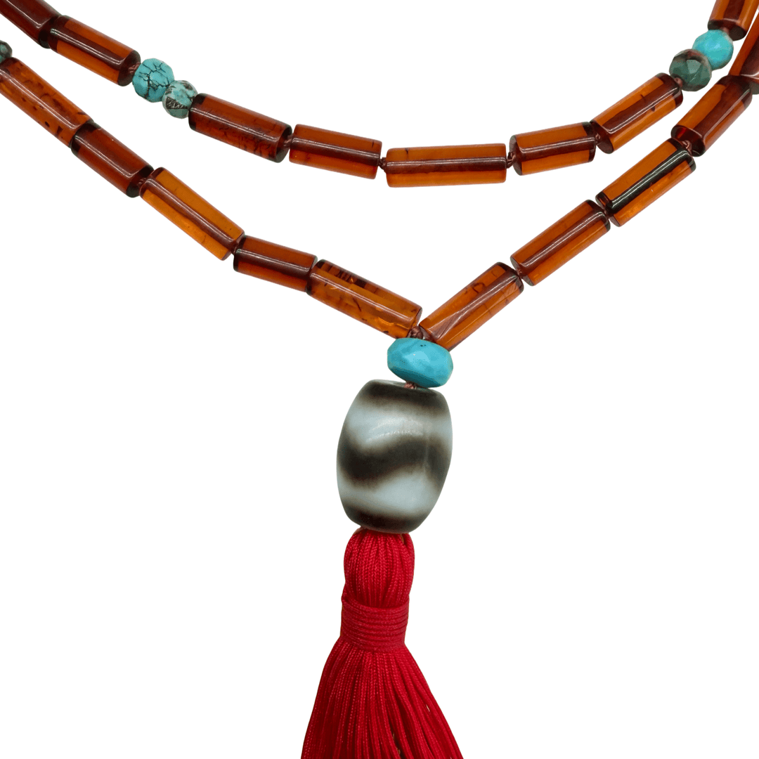Bernsteinkette mit Türkis und Dzi-Perle - Atelier Tibet