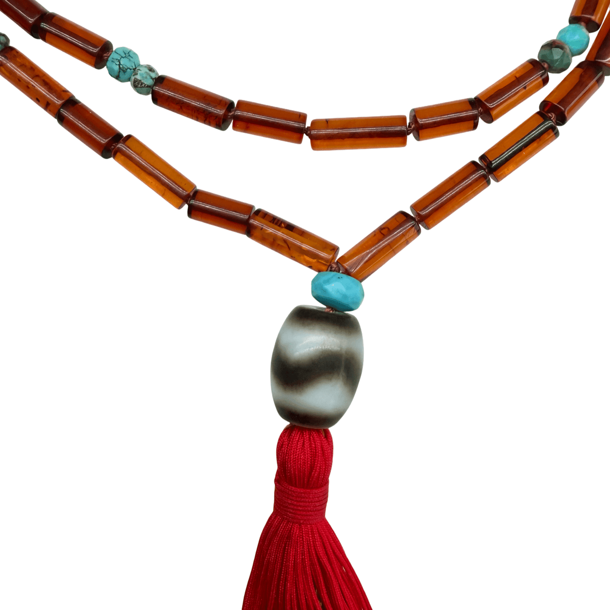 Bernsteinkette mit Türkis und Dzi-Perle - Atelier Tibet