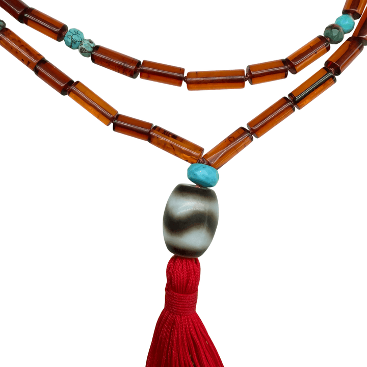 Bernsteinkette mit Türkis und Dzi-Perle - Atelier Tibet