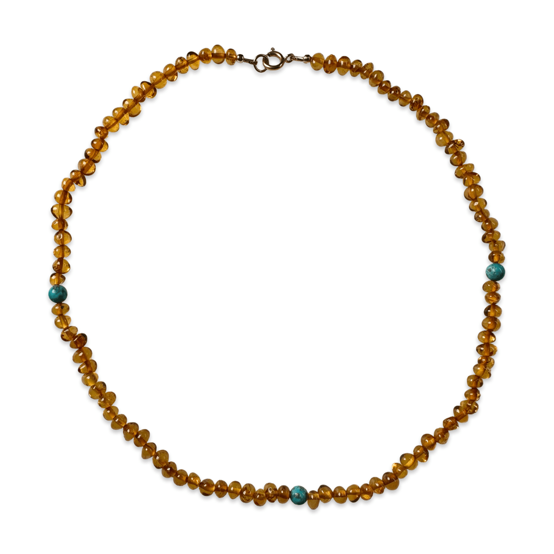 Bernsteinkette mit Türkis - Perlen - Atelier Tibet