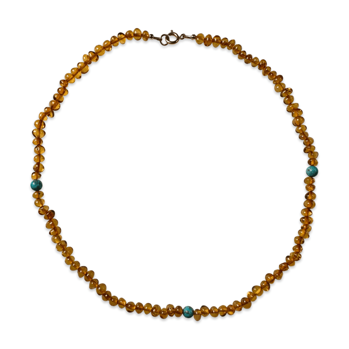 Bernsteinkette mit Türkis - Perlen - Atelier Tibet