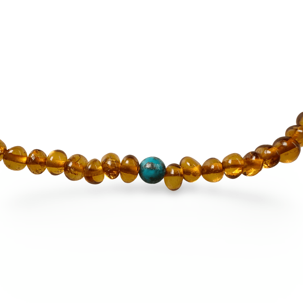 Bernsteinkette mit Türkis - Perlen - Atelier Tibet