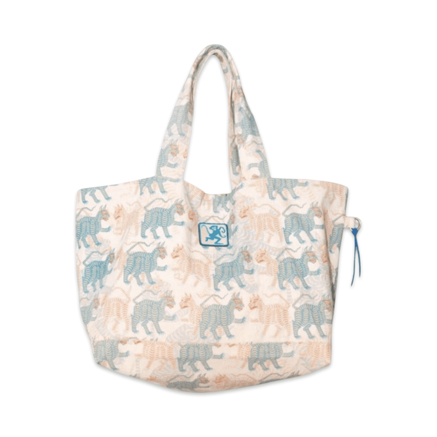 Big Tote – Tibetischer Tiger · beige türkis orange · Studio Losel - Atelier Tibet