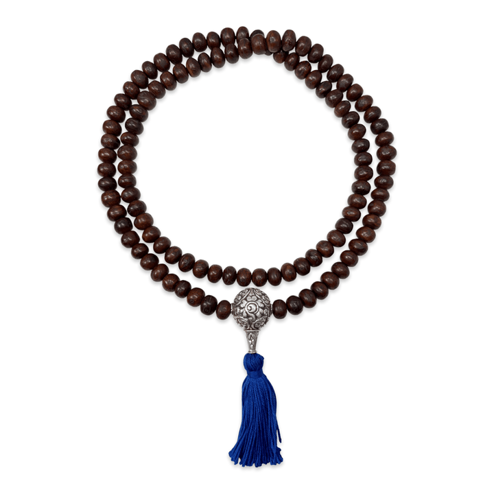Bodhi Samen Mala mit grosser Silberperle und Quaste - Atelier Tibet