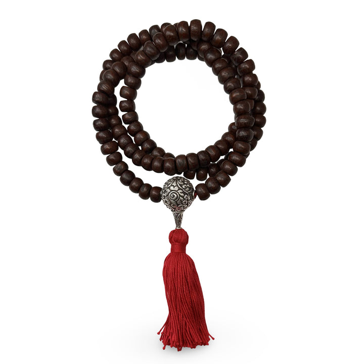 Bodhi Samen Mala mit grosser Silberperle und Quaste - Atelier Tibet