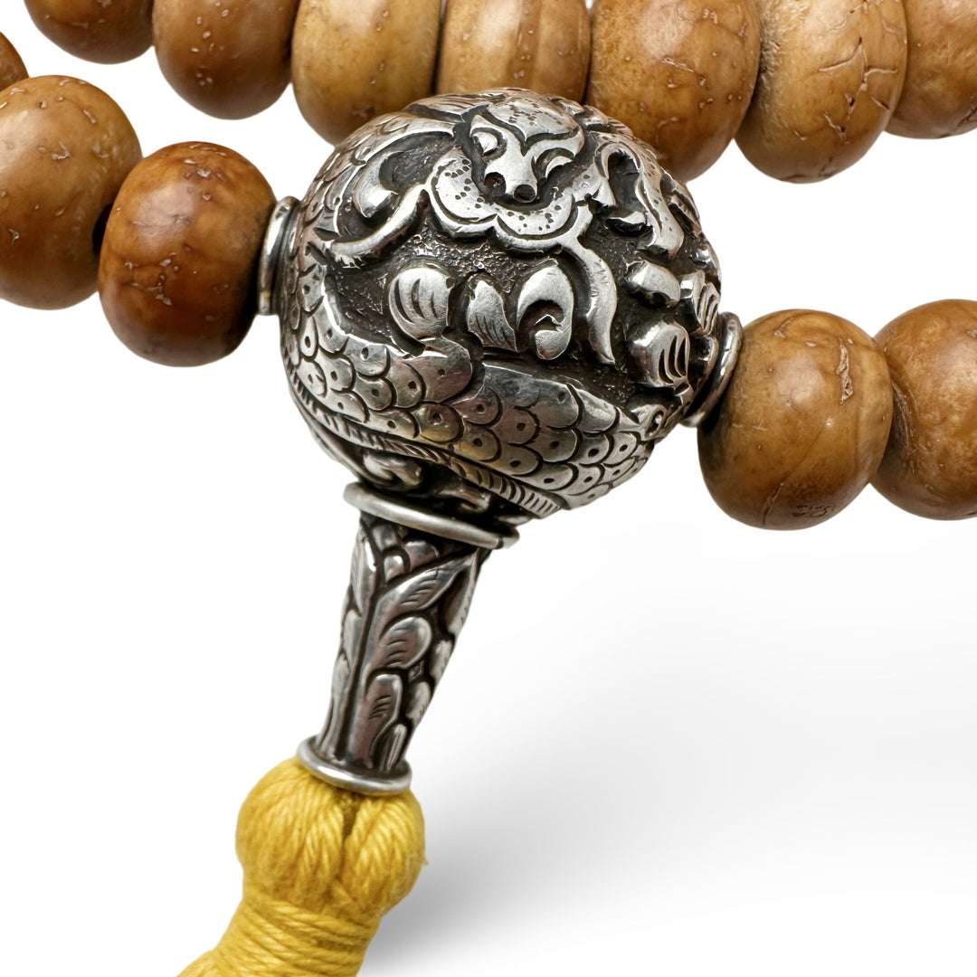 Bodhi Samen Mala mit Silberperle und Quaste - Atelier Tibet