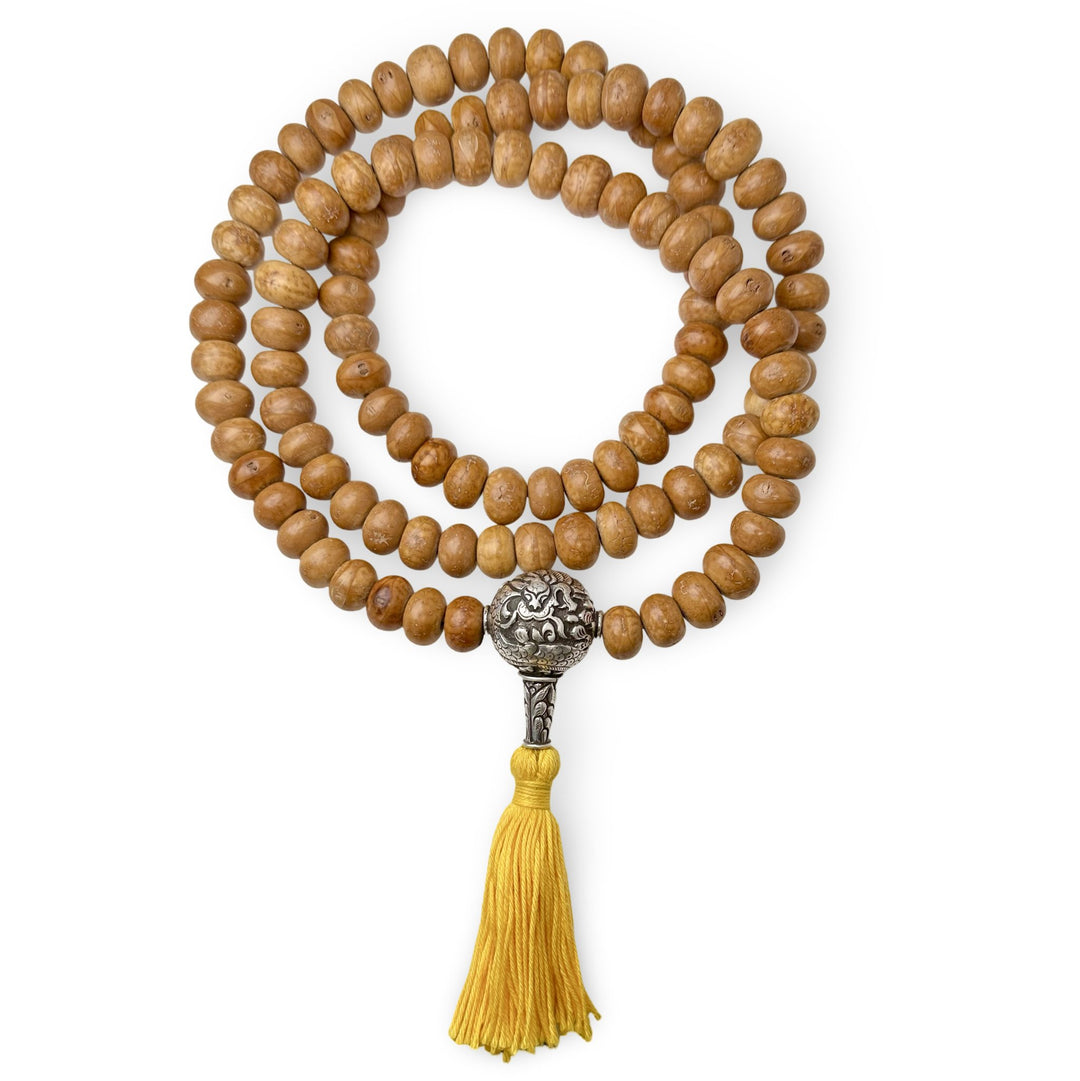 Bodhi Samen Mala mit Silberperle und Quaste - Atelier Tibet