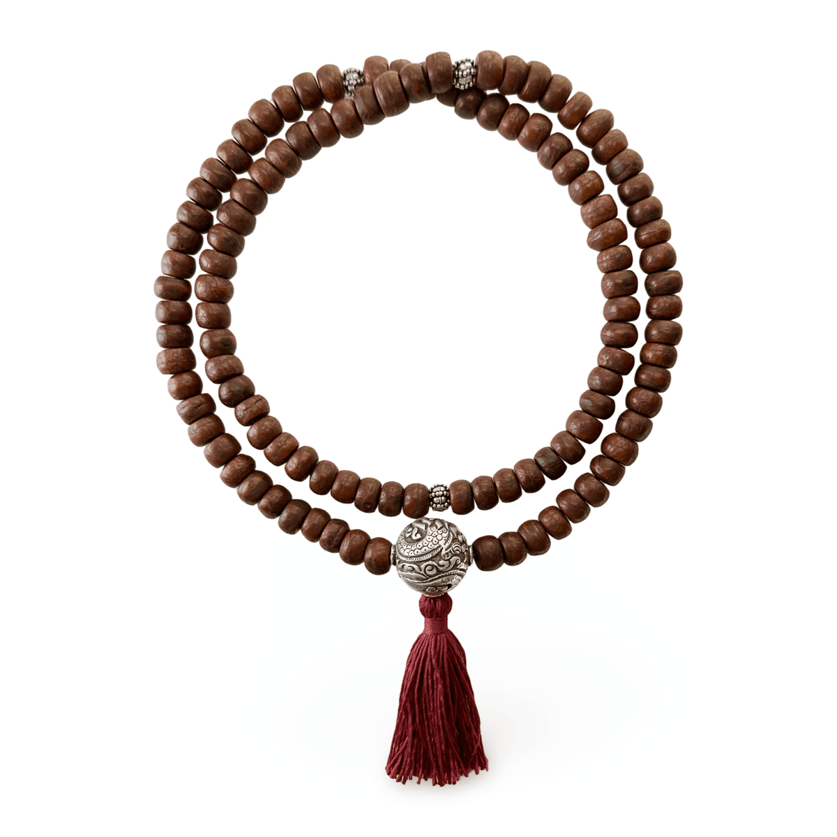 Bodhi Samen Mala mit Silberperlen und Quaste - Atelier Tibet