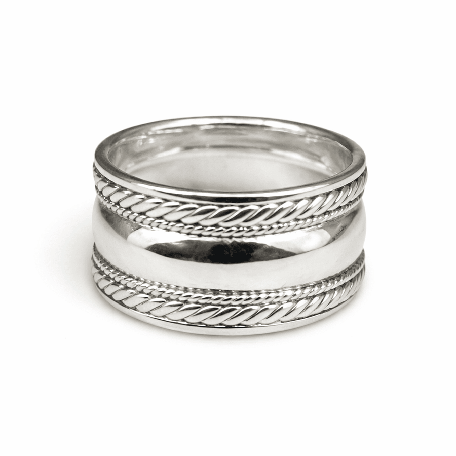 Breiter Silberring mit Flechtmuster - Atelier Tibet