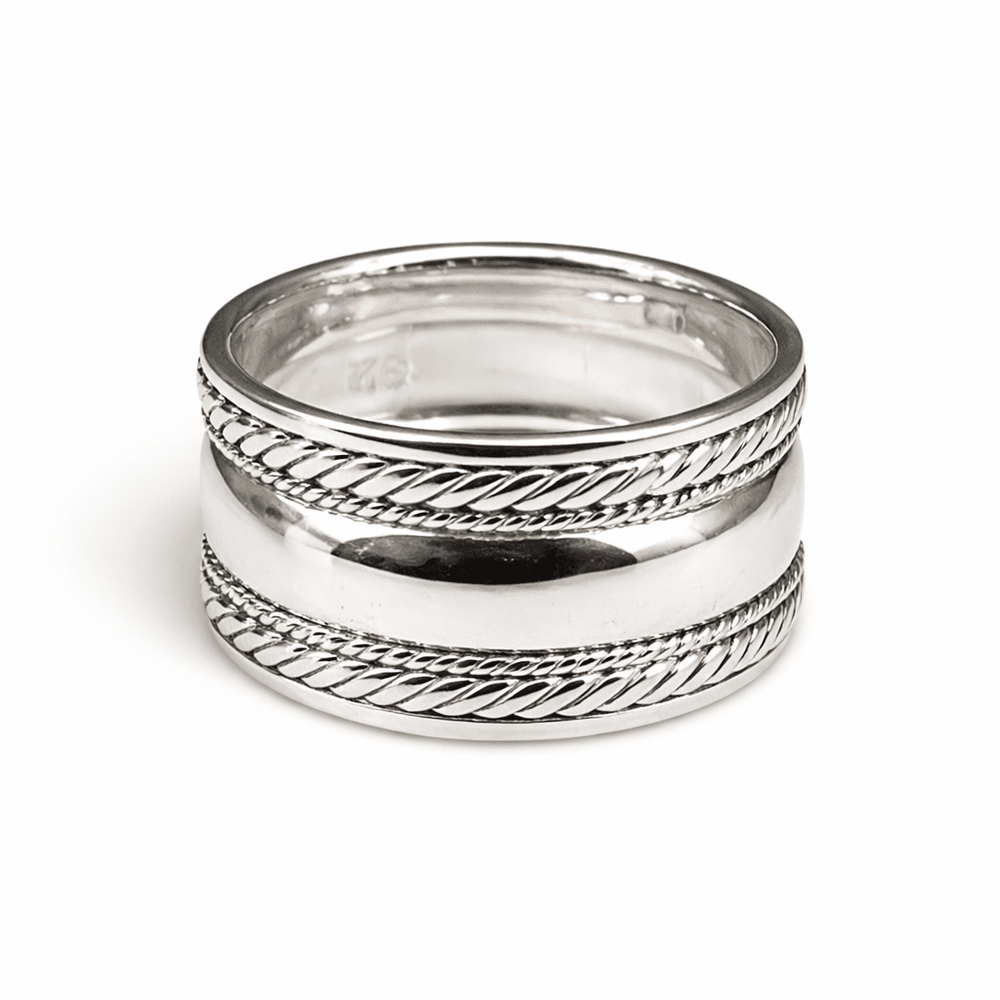 Breiter Silberring mit Flechtmuster - Atelier Tibet