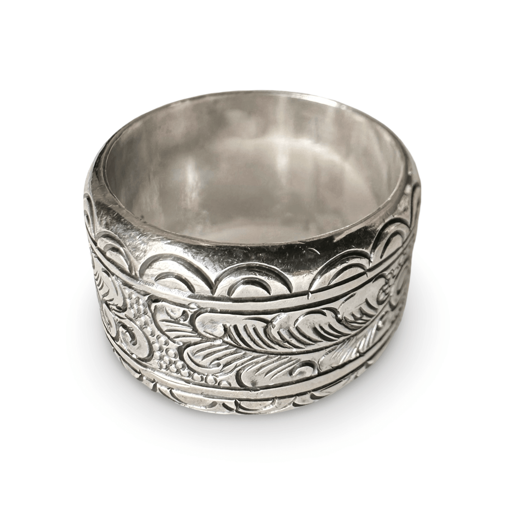 Breiter Silberring mit Tibetischem Blättermotiv - Atelier Tibet