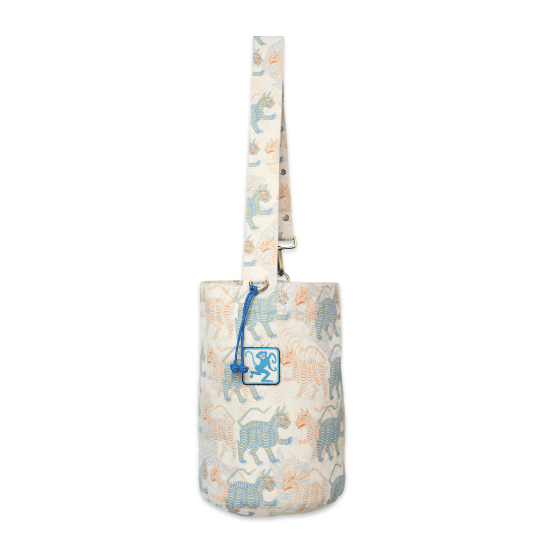 Bucket Bag - Tibetischer Tiger, crème-blau-orange · Studio Losel - Atelier Tibet