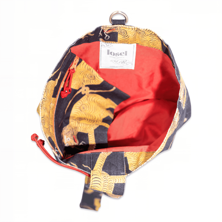 Bucket Bag - Tibetischer Tiger, schwarz-gelb-rot · Studio Losel - Atelier Tibet