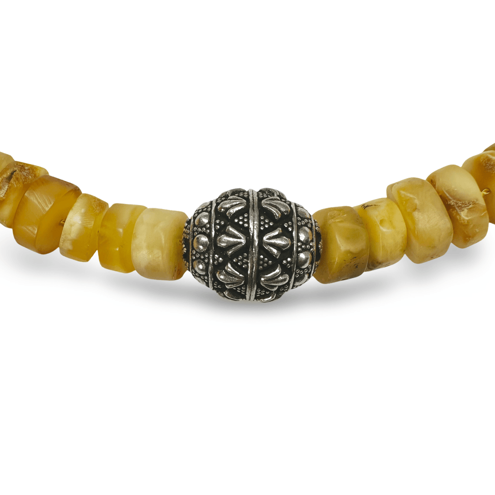 Butterscotch - Bernsteinkette mit Silber - Perlen im Ethno - Stil - Atelier Tibet