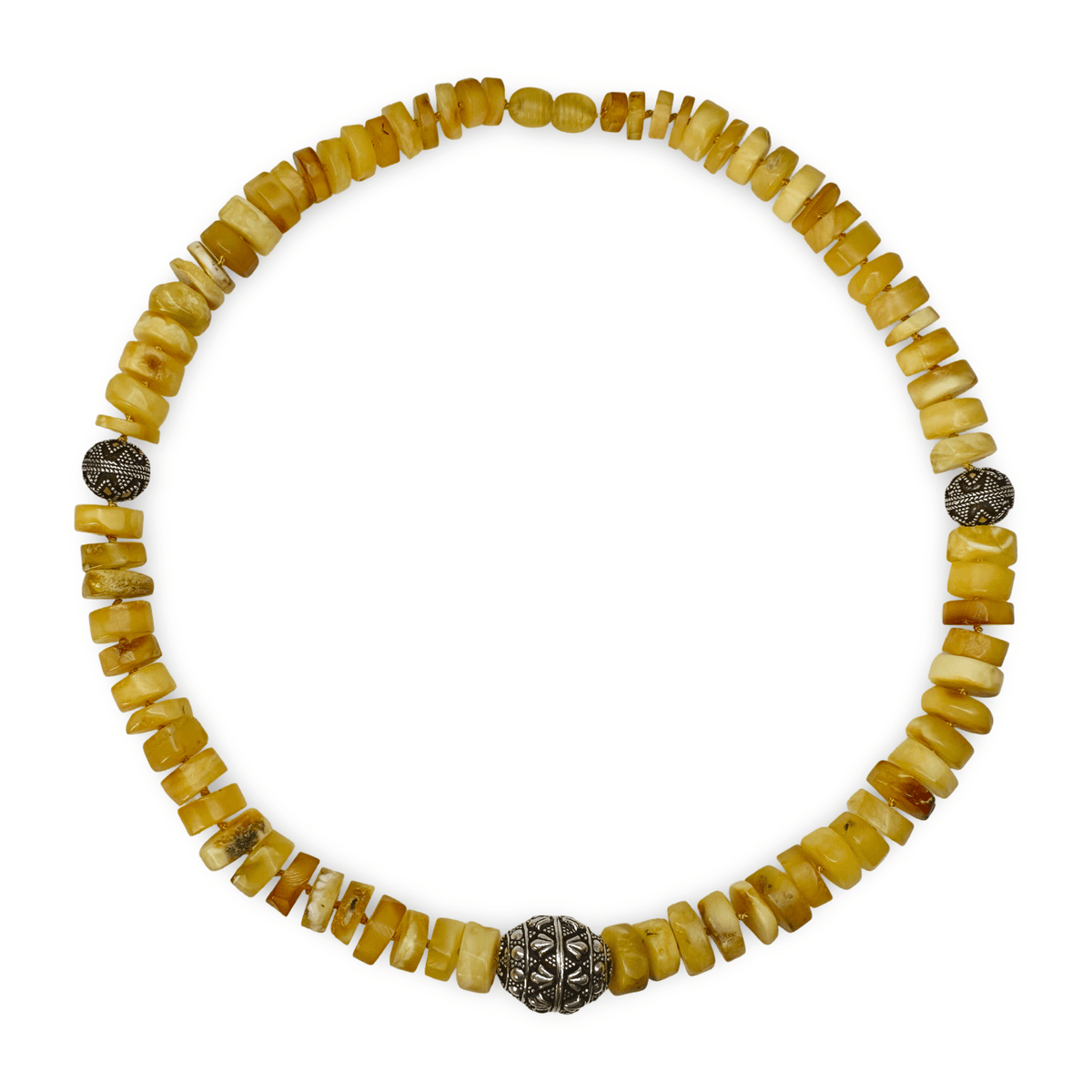 Butterscotch - Bernsteinkette mit Silber - Perlen im Ethno - Stil - Atelier Tibet