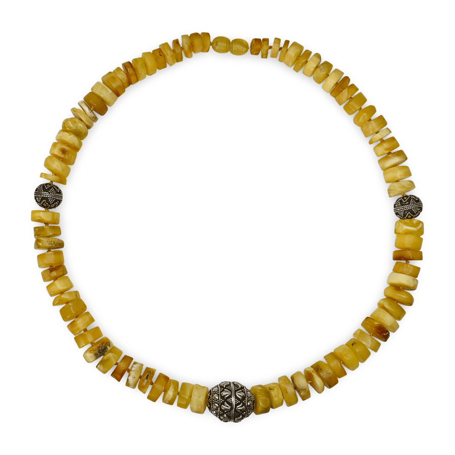 Butterscotch - Bernsteinkette mit Silber - Perlen im Ethno - Stil - Atelier Tibet