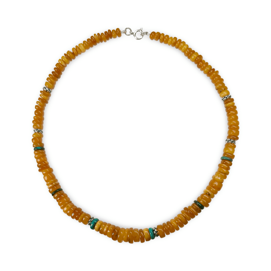 Butterscotch Bernsteinkette mit Silber und Türkis - alte Materialien neu gestaltet - Atelier Tibet