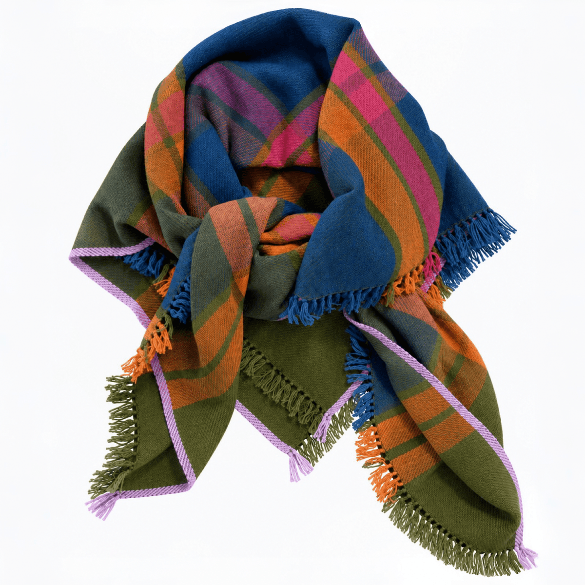Cashmere-Schal «Kongpo» - Nachtblau mit Olivgrün - Atelier Tibet