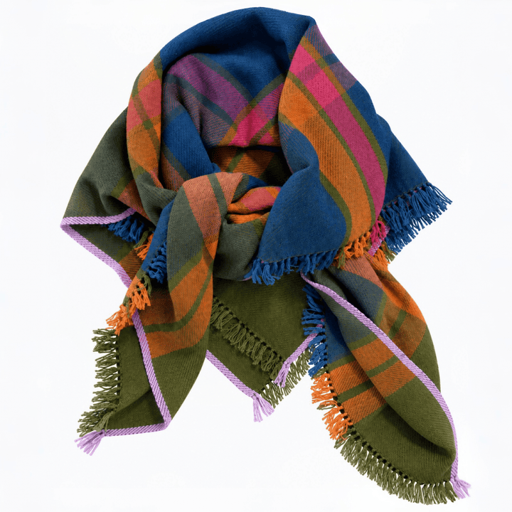 Cashmere-Schal «Kongpo» - Nachtblau mit Olivgrün - Atelier Tibet