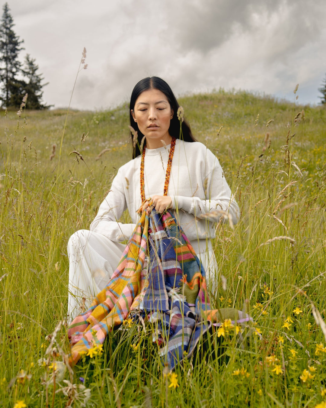 Cashmere-Schal «Tsaparang» - Ocker mit Rosa - Atelier Tibet