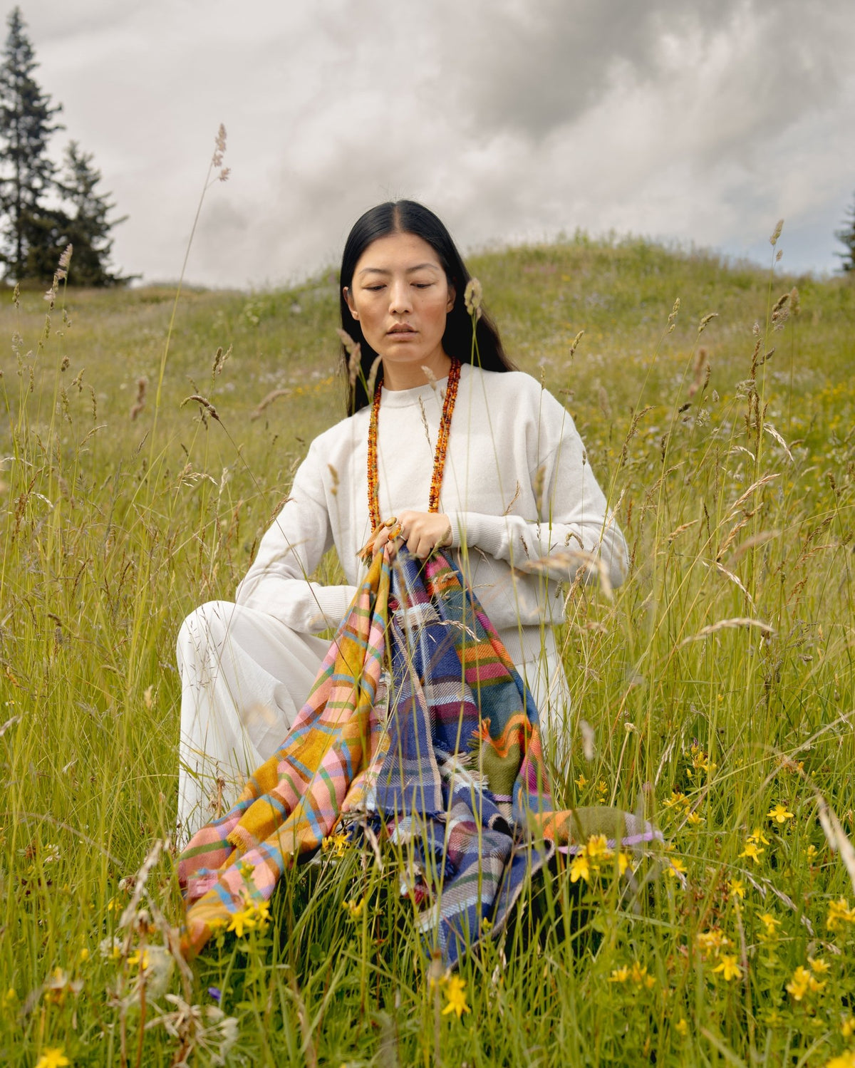 Cashmere-Schal «Tsaparang» - Ocker mit Rosa - Atelier Tibet