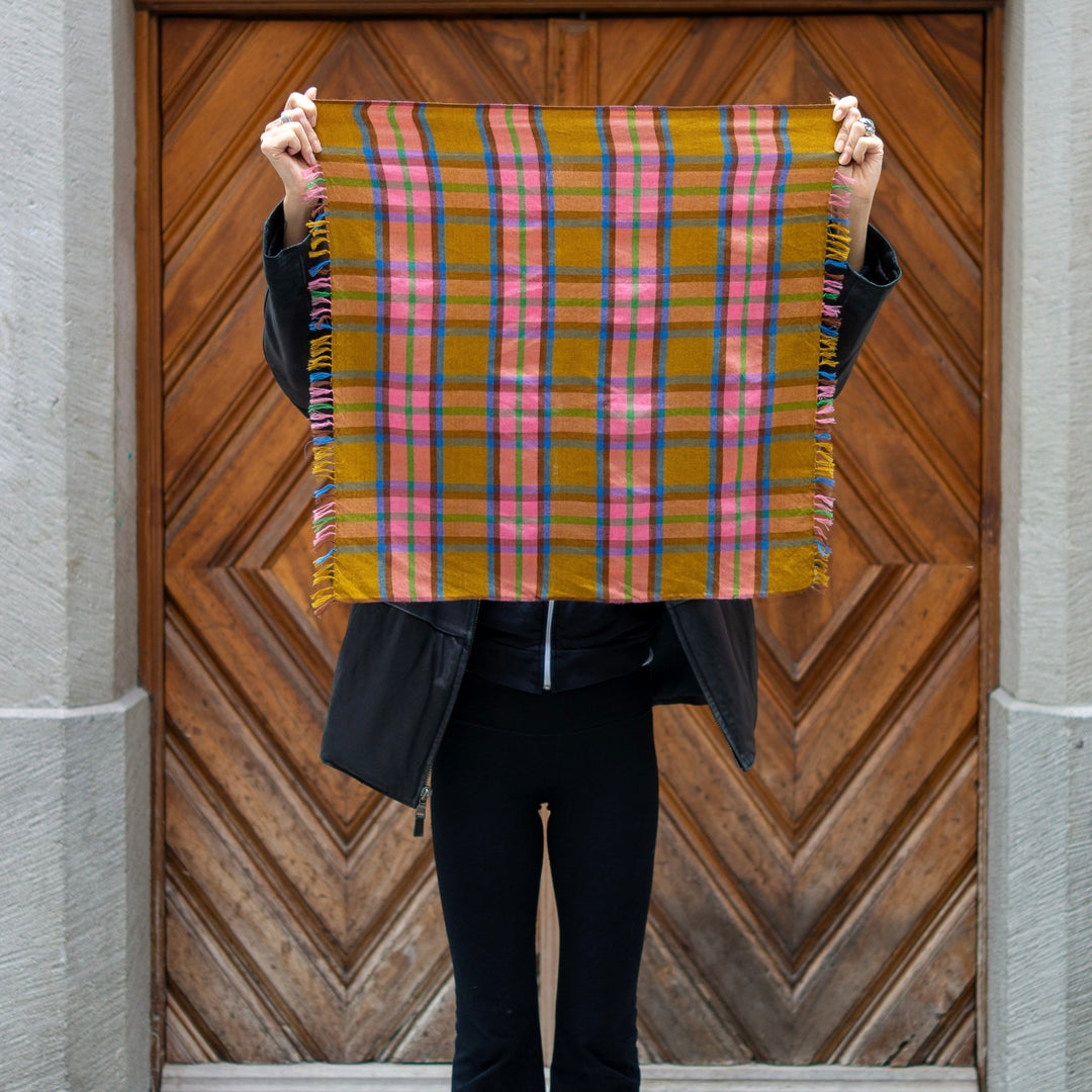 Cashmere-Schal «Tsaparang» - Ocker mit Rosa - Atelier Tibet