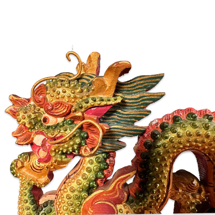 Chepu Drache Ornament aus geschnitztem und bemaltem Holz - Atelier Tibet